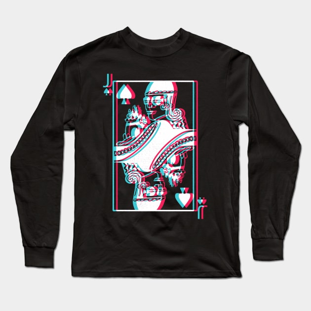 Jack of Spades Chihuahua Dog Playing Card Glitch Effect Long Sleeve T-Shirt by okpinsArtDesign